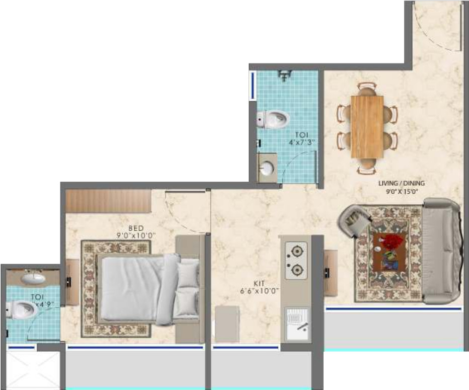 Sai Sun City 1 BHK Floor Plan