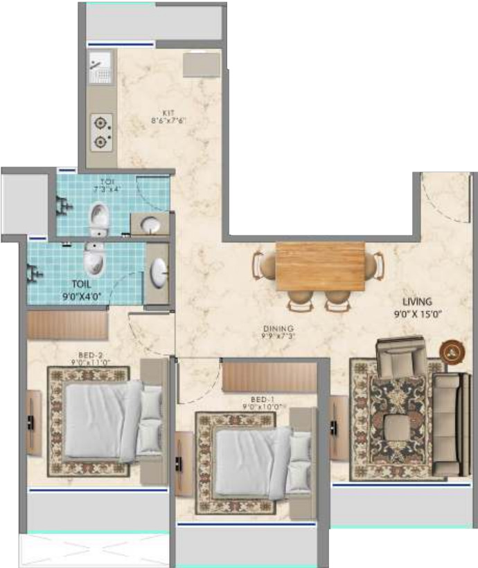 Sai Sun City 2 BHK Floor Plan